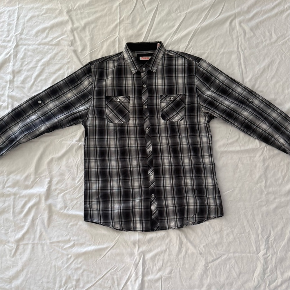 Michael Brandon Long Sleeve Black and Gray Plaid Shirt XL New‎